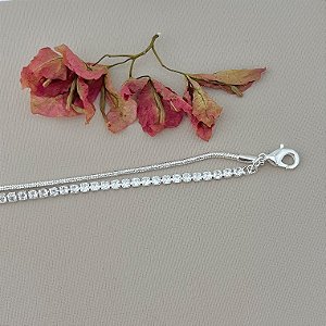 Pulseira dupla riviera e rabo de rato em banho de prata silver