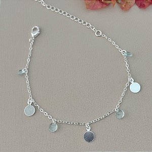 Pulseira moedas e zircônia azuis em banho de prata silver