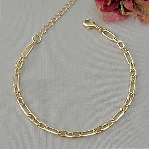 Pulseira de elos retangulares e quadrados M em banho de ouro 18k