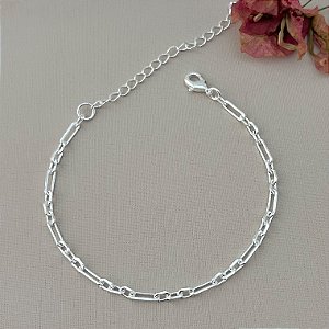 Pulseira de elos retangulares e quadrados P em banho de prata silver