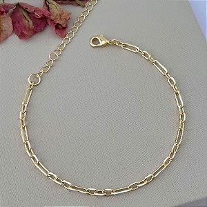 Pulseira de elos retangulares e quadrados P em banho de ouro 18k