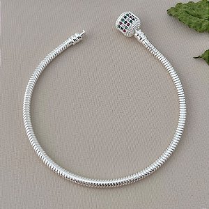 Pulseira inspiração vivara fecho cravejado em banho de prata silver