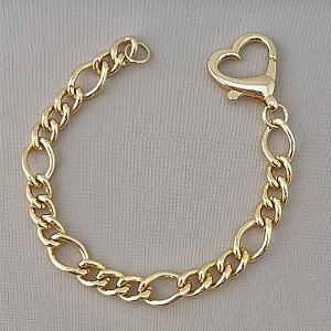 Pulseira de elos grumet intercalado fecho coração G em banho de banho de ouro 18k