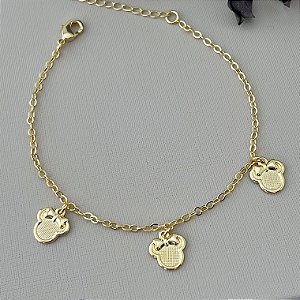 Pulseira com pingentes de minnie em banho de ouro 18k