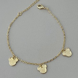 Pulseira com pingentes de mickey em banho de ouro 18k