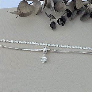 Pulseira dupla riviera e salamandra em banho de prata silver