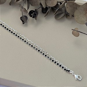 Pulseira dupla riviera e elos em banho de prata silver