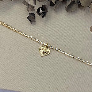 Pulseira riviera com pingente de coração em banho de ouro 18k