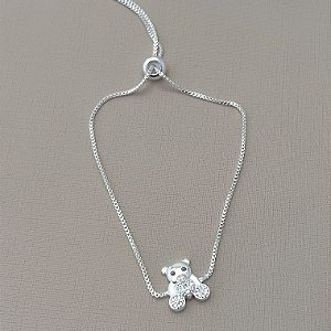 Pulseira de urso com fecho gravata em banho de prata silver