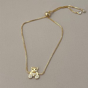 Pulseira de urso com fecho gravata em banho de ouro 18k