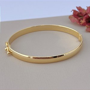 Bracelete liso achatado M em banho de ouro 18k