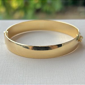 Bracelete liso achatado G  em banho de ouro 18k