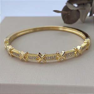Bracelete X cravejado em banho de ouro 18k