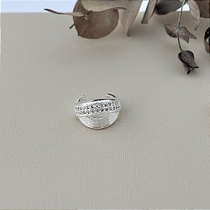 Piercing fake robusto duas fileiras, lisa e cravejada em banho de prata silver