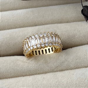 Anel aro 16 inteiro cravejado de zircônias em banho de ouro 18k
