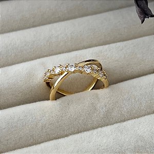 Anel aro 25 X liso e cravejado em banho de ouro 18k