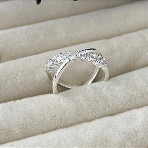 Anel aro 13 X liso e cravejado em banho de prata silver