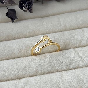 Anel aro 23 golfinho e ponto de luz em banho de ouro 18k
