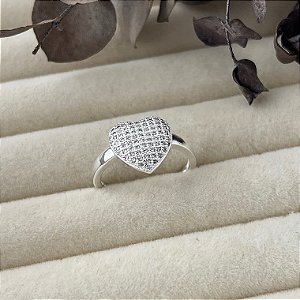 Anel aro 21,5 coração grande cravejado em banho de prata silver