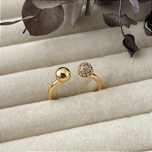 Anel aro 18,5 bolinhas lisa e cravejada em banho de ouro 18k