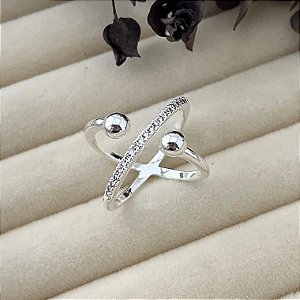 Anel aro 15 cravejado e bolas lisas