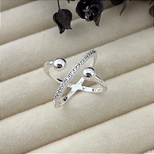 Anel aro 17 cravejado e bolas lisas em banho de prata silver