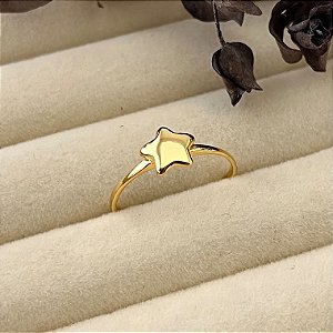 Anel aro 19 estrela lisa em banho de ouro 18k
