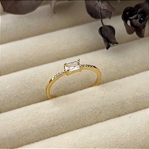 Anel aro 18,5 solitário navete em banho de ouro 18k