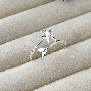 Anel aro 20 estrela do mar e rabo de sereia em banho de prata silver