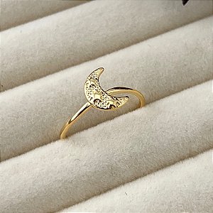 Anel aro 23 lua texturizada em banho de ouro 18k