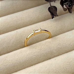 Anel aro 14,5 zircônia navete liso em banho de ouro 18k