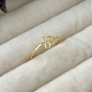 Anel flor vazada em banho de ouro 18k