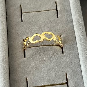 Anel aro 17 corações vazados em banho de ouro 18k