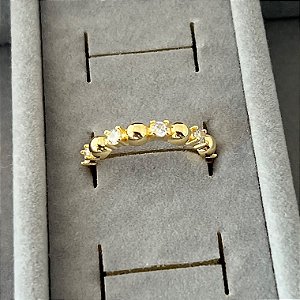 Anel aro 16 bolinhas lisas e cravejadas em banho de ouro 18k