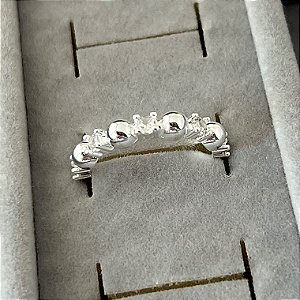 Anel aro 20,5 bolinhas lisas e cravejadas em banho de prata silver