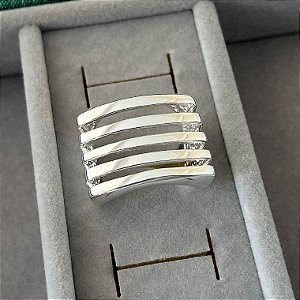 Anel aro 18 quadrado 5 fileiras em banho de prata silver