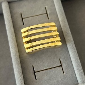 Anel aro 24 quadrado 5 fileiras em banho de ouro 18k