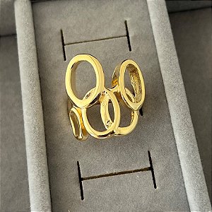 Anel aro 17 bolas vazadas em banho de ouro 18k