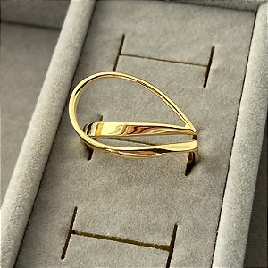Anel aro 24 gota vazada de lado em banho de ouro 18k