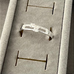 Anel aro 16,5 solitário duplo em banho de prata silver