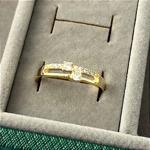 Anel aro 20 solitário duplo em banho de ouro 18k