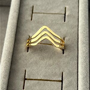 Anel aro 15 V três fileiras em banho de ouro 18k
