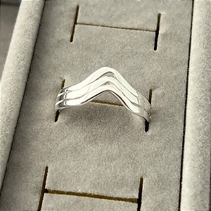 Anel aro 16 V três fileiras em banho de prata silver