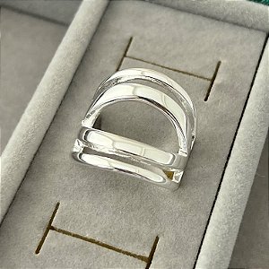 Anel aro 16 quatro fileiras vazado meio em banho de prata silver