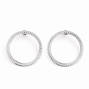 Brinco circulo vazado ondulado texturizado em banho de prata silver