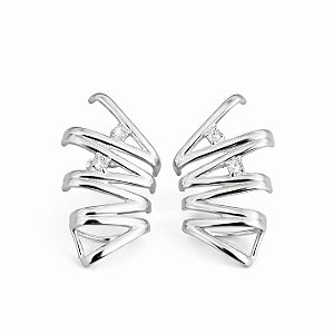 Brinco EAR-HOOK com pontos de luz em banho de prata silver