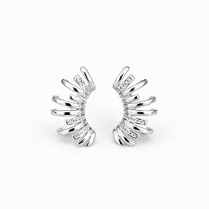 Brinco EAR-HOOK linhas lisas e cravejadas em banho de ouro 18k