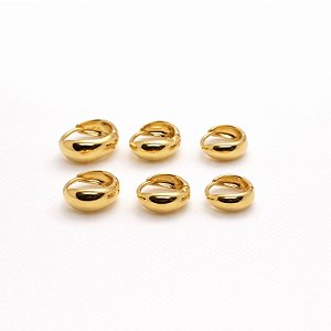Trio de argolas abaloadas lisas em banho de ouro 18k