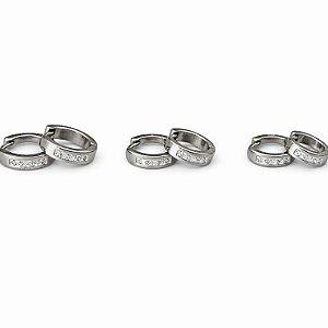 Trio de argolas tubo cravejada em aço inox