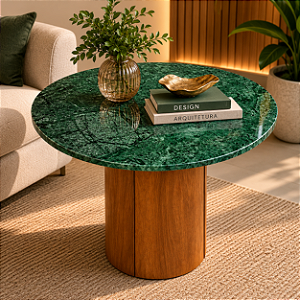 Mesa de Apoio em Mármore com Base em Madeira